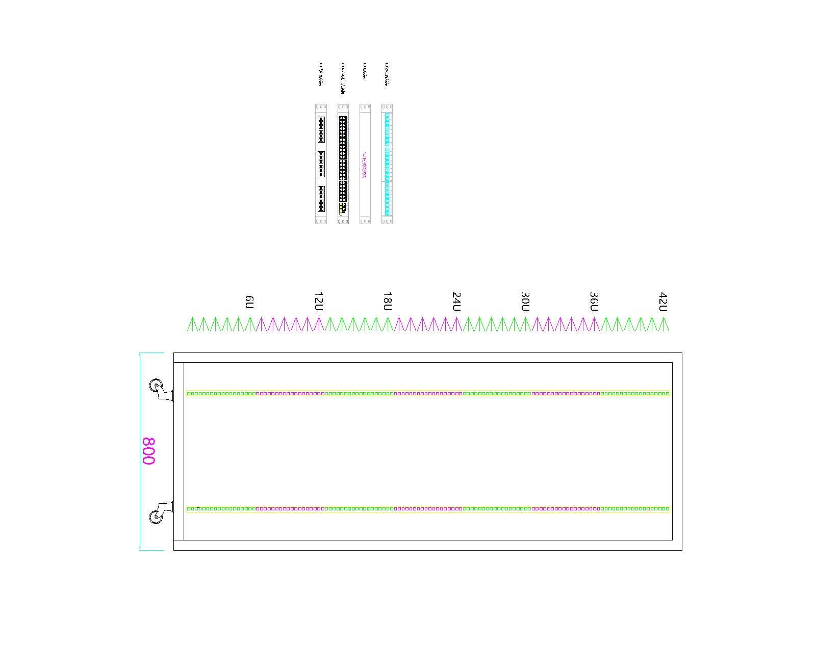42U机柜及交换机、配线架、理线器CAD图块免费下载
